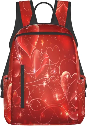 Backpack For Women Men Valentine Romantic Hears Red Bookbag Lightweight Travel Casual Daypack Water Resistant Outdoor Hiking Sport Rucksack