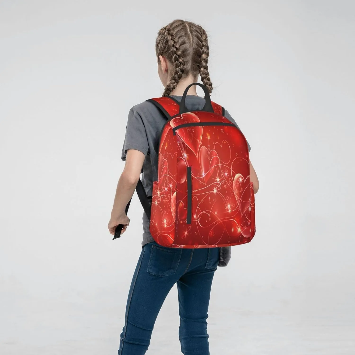 Backpack For Women Men Valentine Romantic Hears Red Bookbag Lightweight Travel Casual Daypack Water Resistant Outdoor Hiking Sport Rucksack