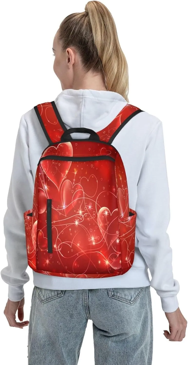 Backpack For Women Men Valentine Romantic Hears Red Bookbag Lightweight Travel Casual Daypack Water Resistant Outdoor Hiking Sport Rucksack