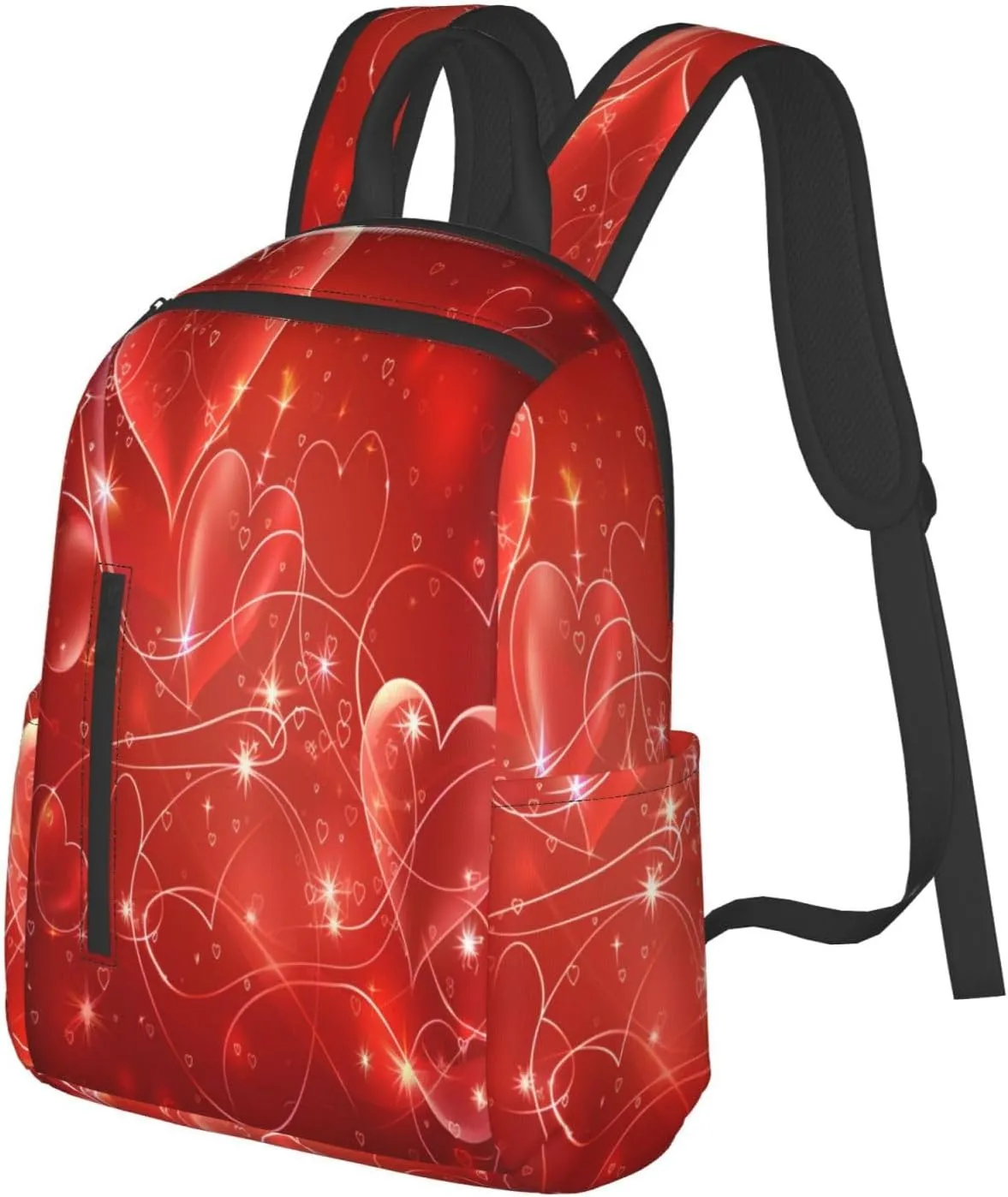 Backpack For Women Men Valentine Romantic Hears Red Bookbag Lightweight Travel Casual Daypack Water Resistant Outdoor Hiking Sport Rucksack
