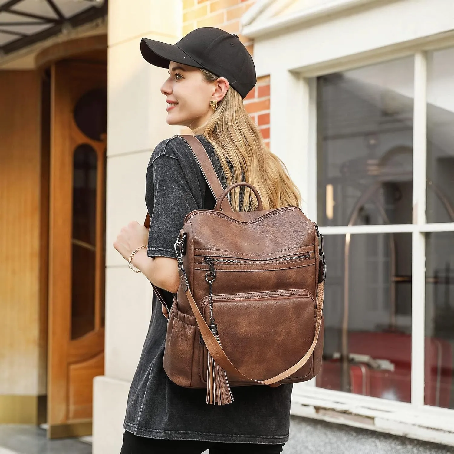 Backpack Purse for Women Leather Ladies Fashion Designer Travel Convertible Shoulder Bag with Tassels