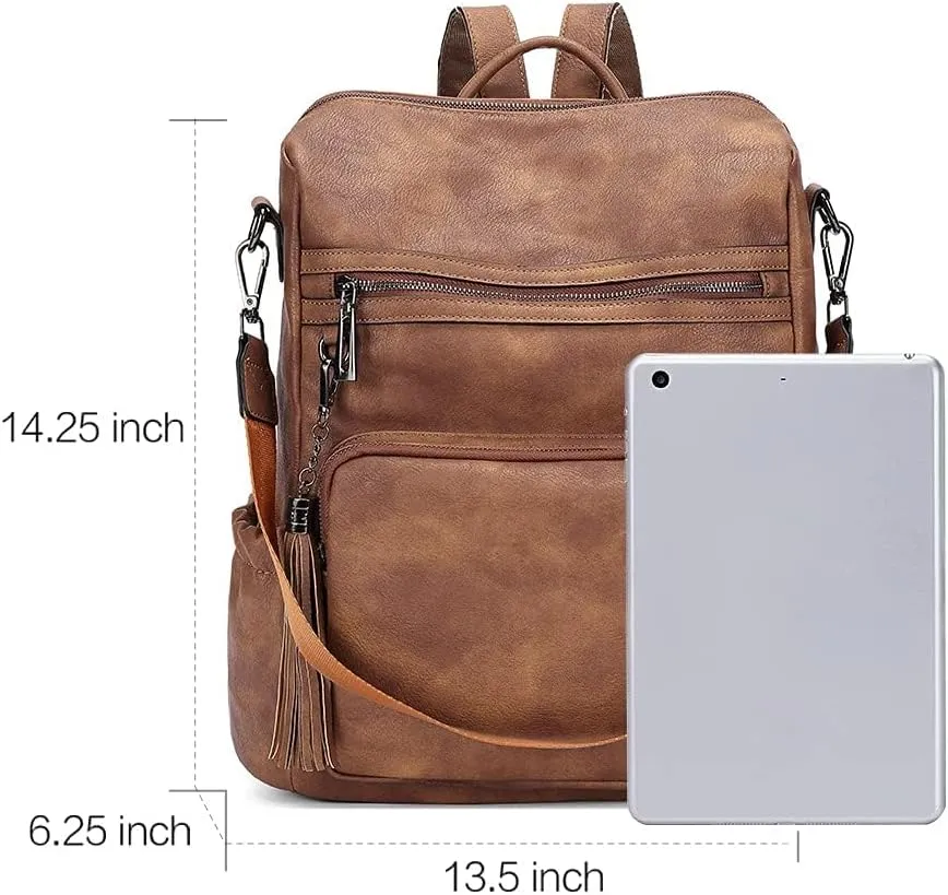 Backpack Purse for Women Leather Ladies Fashion Designer Travel Convertible Shoulder Bag with Tassels