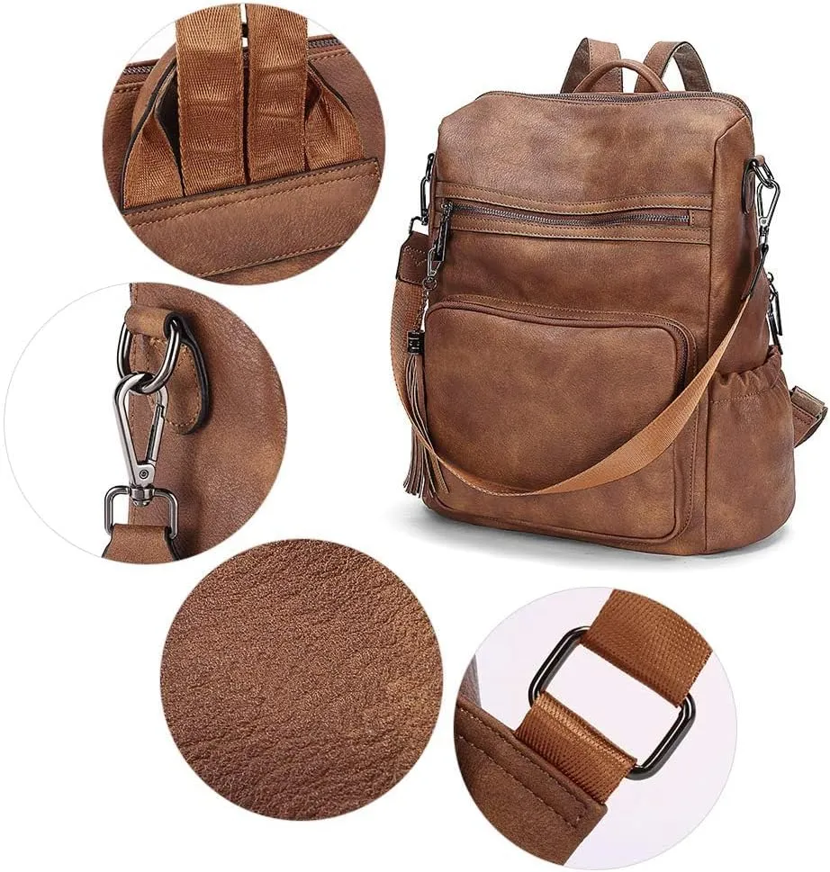 Backpack Purse for Women Leather Ladies Fashion Designer Travel Convertible Shoulder Bag with Tassels
