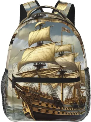 Backpack Travel Laptop Backpack for Men Women Lightweight Rucksack Age of Discovery Ship Casual Daypack