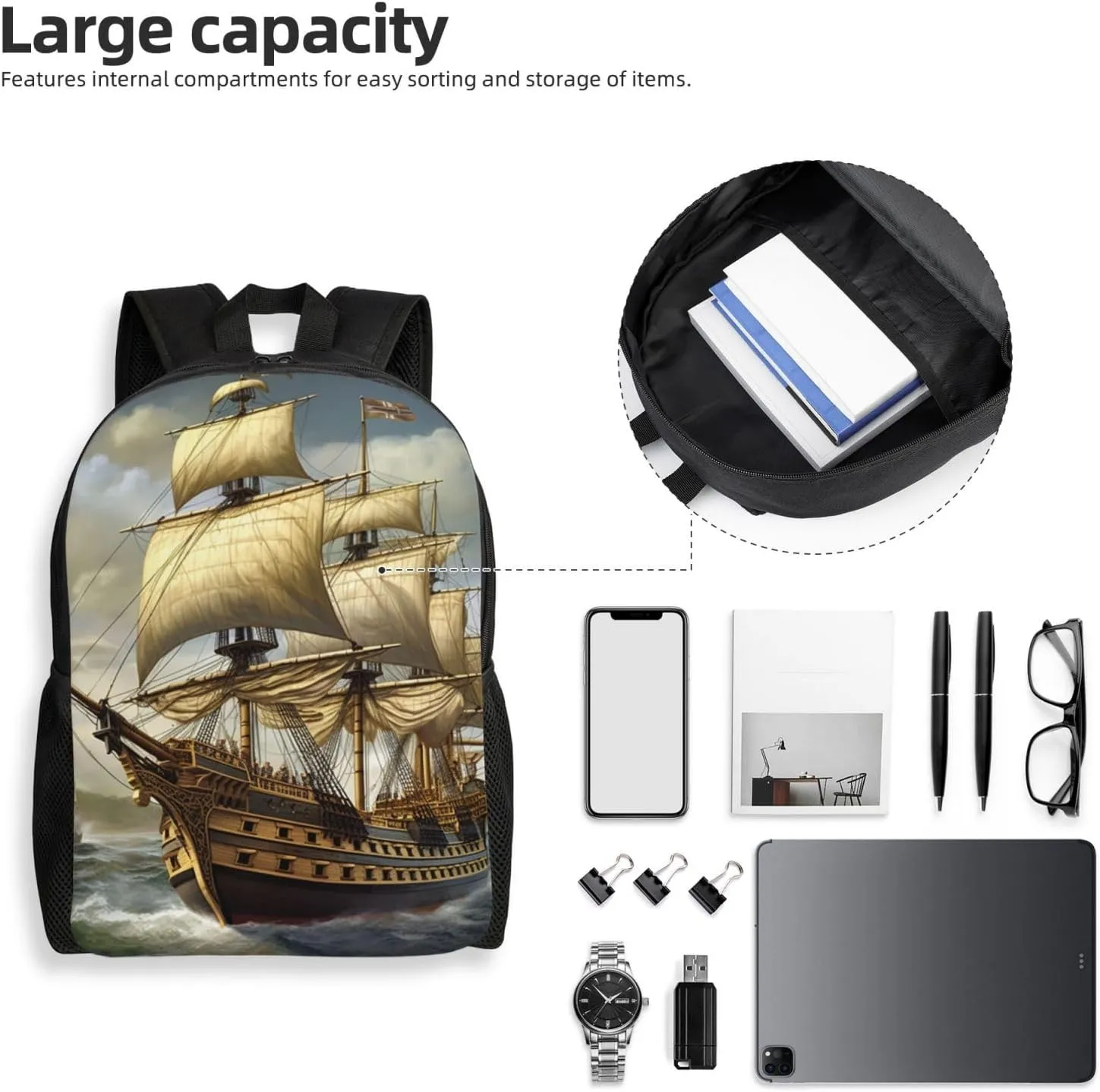 Backpack Travel Laptop Backpack For Men Women Lightweight Rucksack Age Of Discovery Ship Casual Daypack