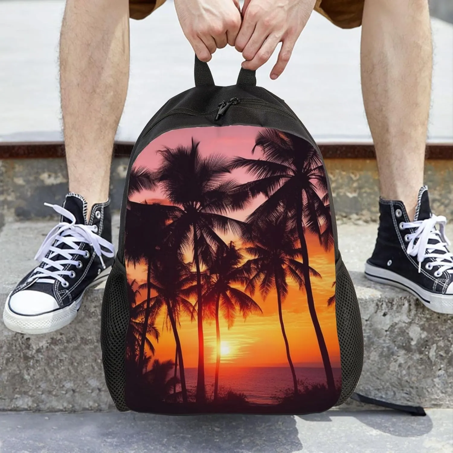 Backpack Travel Laptop Backpack for Men Women Lightweight Rucksack Palm Trees and Sunset Casual Daypack
