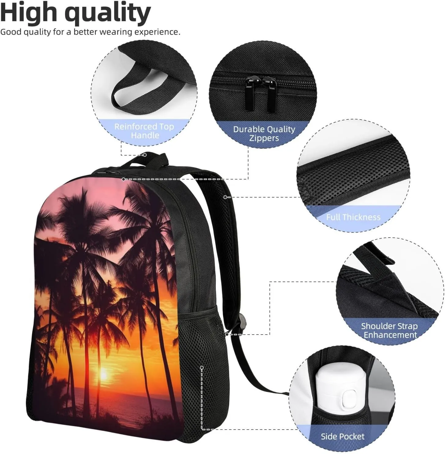 Backpack Travel Laptop Backpack for Men Women Lightweight Rucksack Palm Trees and Sunset Casual Daypack