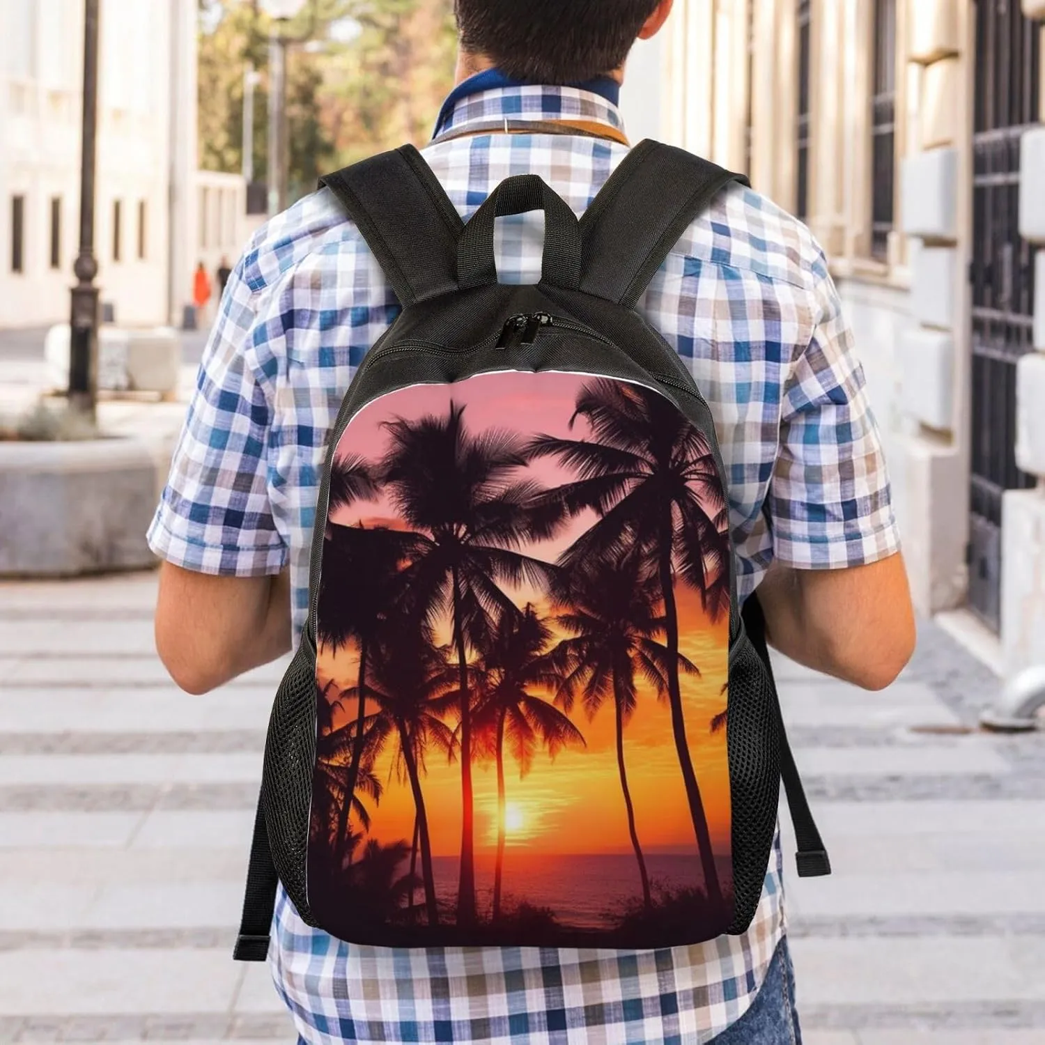 Backpack Travel Laptop Backpack for Men Women Lightweight Rucksack Palm Trees and Sunset Casual Daypack