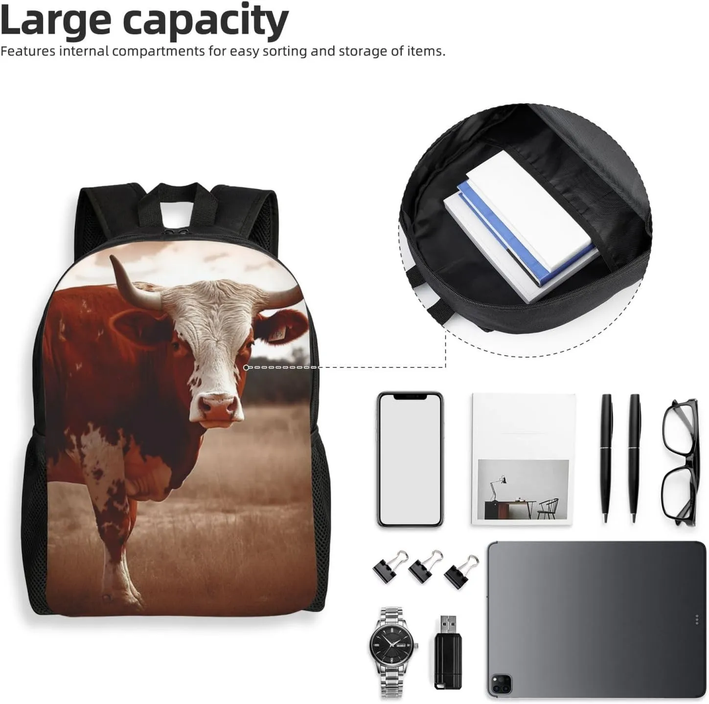 Backpack Travel Laptop Backpack For Men Women Lightweight Rucksack Texas Cow Casual Daypack