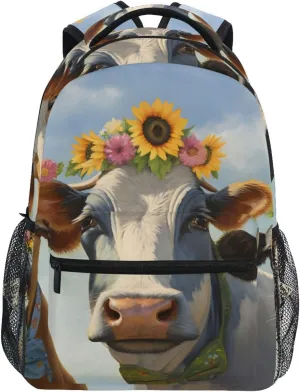 Backpack Yellow Garland Cows Daypack Shoulder Bag Book Bag Lightweight Back Pack with Reflective Strip Travel Laptop Daypack 12 ×16.9 In