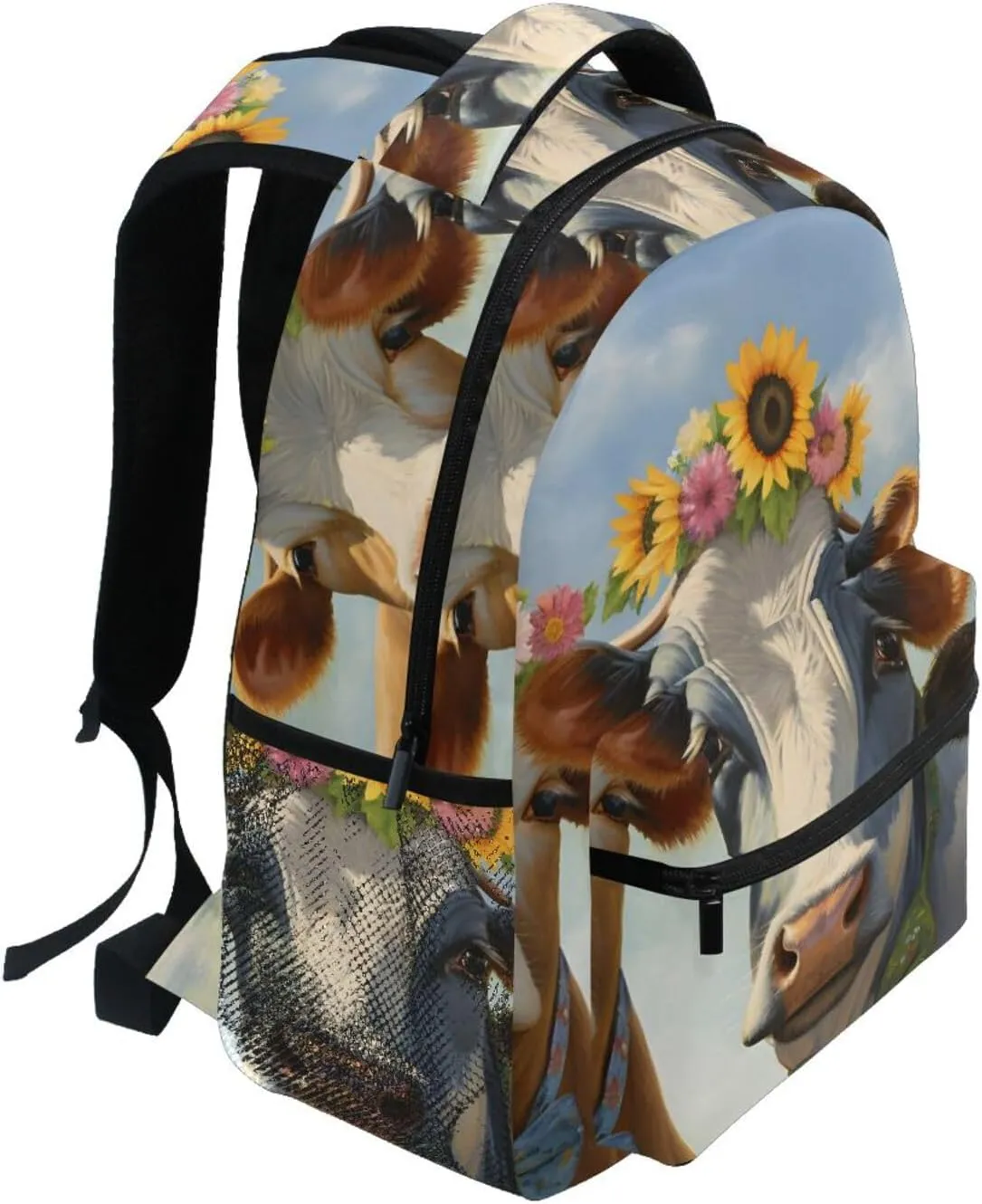 Backpack Yellow Garland Cows Daypack Shoulder Bag Book Bag Lightweight Back Pack with Reflective Strip Travel Laptop Daypack 12 ×16.9 In