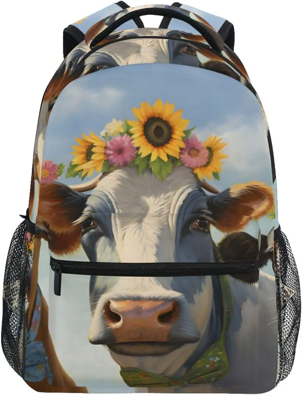 Backpack Yellow Garland Cows Daypack Shoulder Bag Book Bag Lightweight Back Pack with Reflective Strip Travel Laptop Daypack 12 ×16.9 In