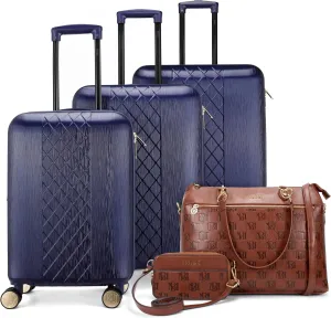 Badgley Mischka Diamond Luggage Set   Madalyn Weekender   Belt Bag Bundle (Navy   Brown)