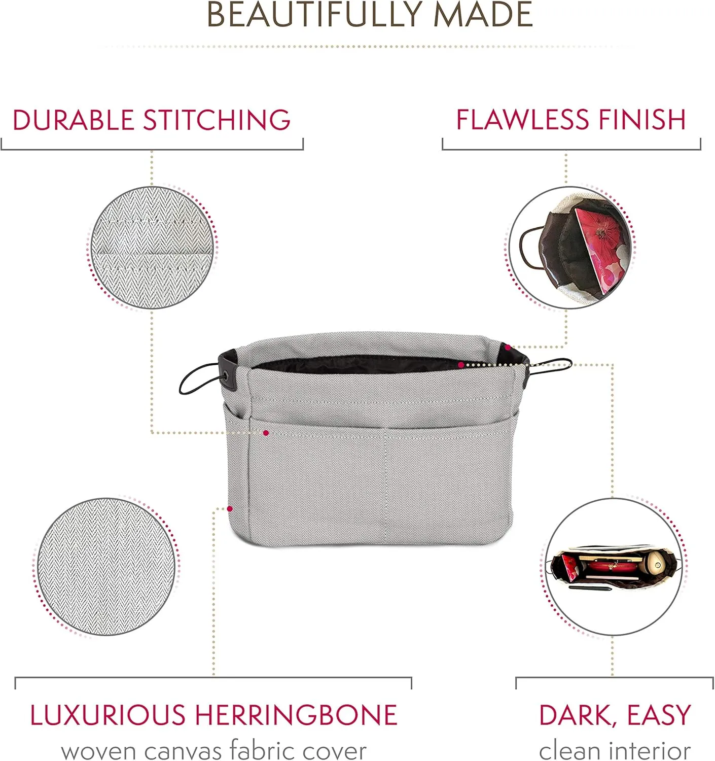 Bag-a-Vie Deluxe Handbag Organizer | Bag Shaper Insert | Five Outer & Inner Pockets | MEDI (11 x 7 x 4)