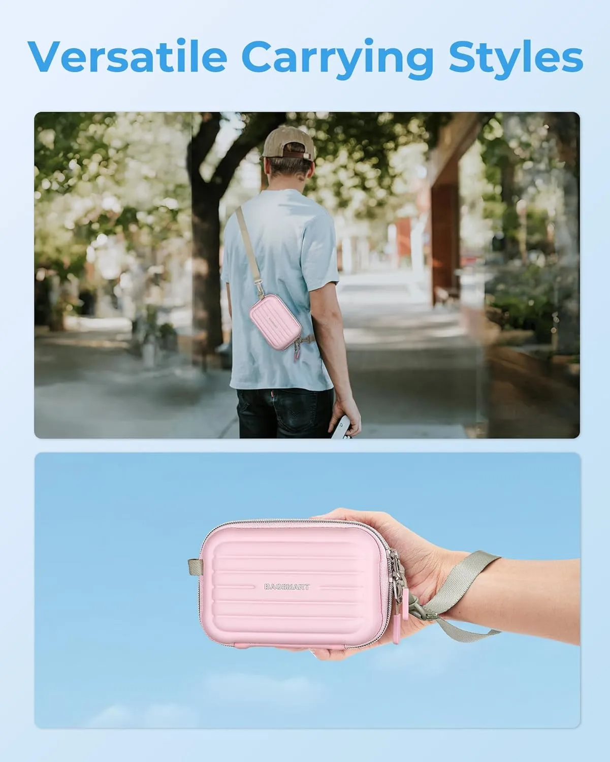BAGSMART Digital Camera Case, Waterproof & Protective Small Camera Bag with 2 Carrying Ways, Lightweight camera sling bag for Canon PowerShot ELPH 180/190 / Sony DSCW800/DSCW830 - Pink