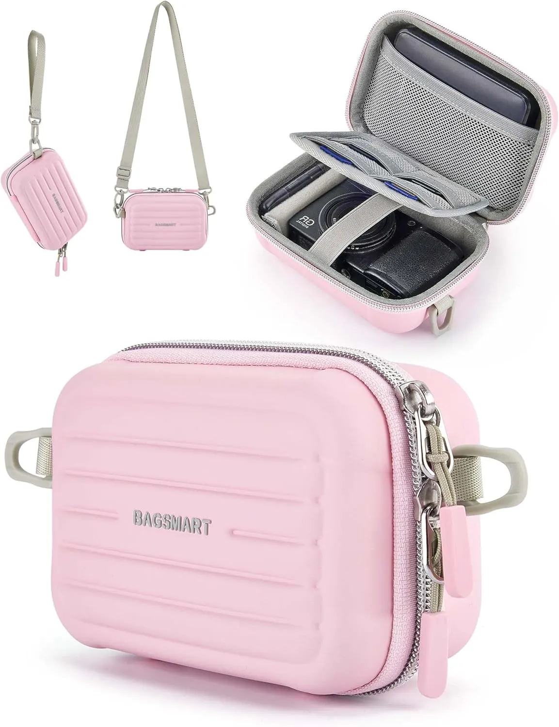 BAGSMART Digital Camera Case, Waterproof & Protective Small Camera Bag with 2 Carrying Ways, Lightweight camera sling bag for Canon PowerShot ELPH 180/190 / Sony DSCW800/DSCW830 - Pink