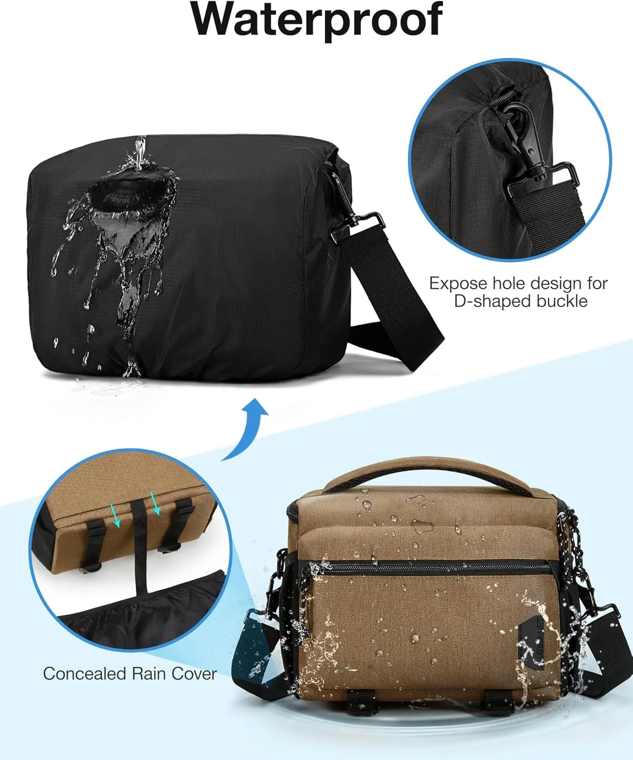BAGSMART Small Camera Bag for Photographers, Compact Camera Shoulder Bags for DSLR/SLR/Mirrorless Cameras, Waterproof Crossbody Camera Case with Tripod Holder, Khaki