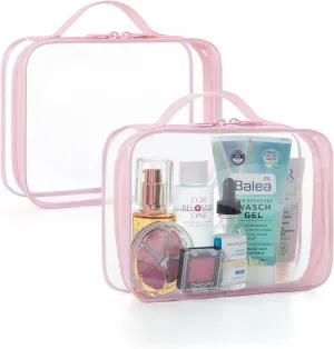 BAGSMART TSA Approved Clear Toiletry Bag, 2 Packs Quart Size Water Resistant Makeup Cosmetic Bags for Women, Airport Airline Travel Essential Carry On Organizer with Handle Large Opening, Pink