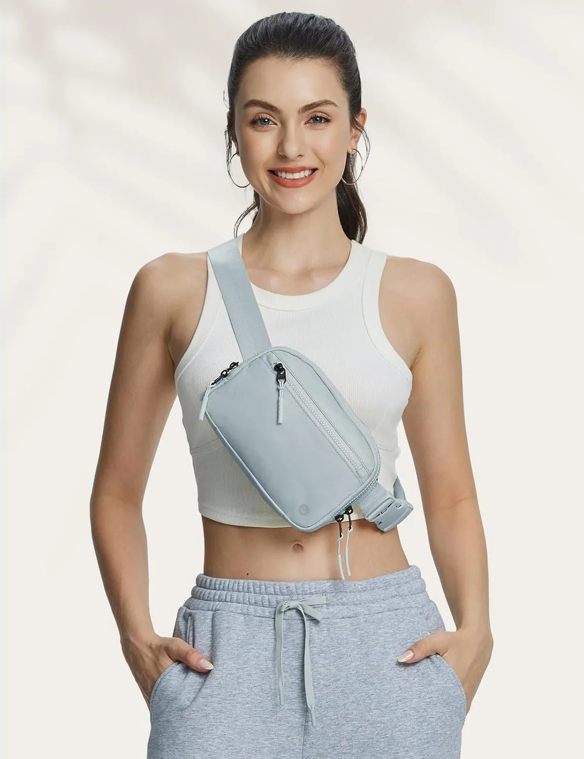 BALEAF Belt Bag Women Fanny Packs Crossbody Fashion Waist Pack Water Resistant Adjustable Strap 2L Light Grey