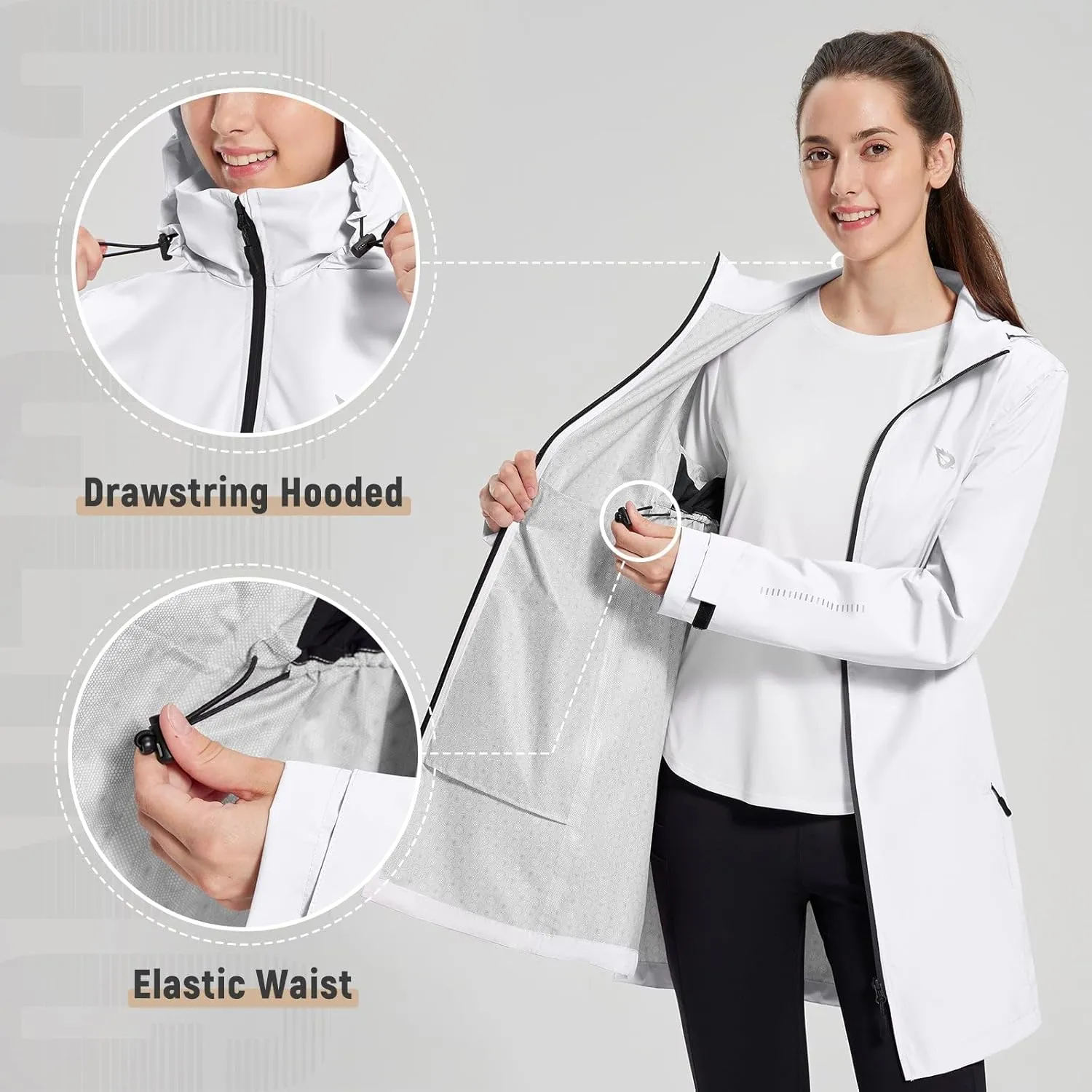 baleaf Women's Long Rain Coat Packable Waterproof Windbreaker Lightweight Cycling Jacket with Hood