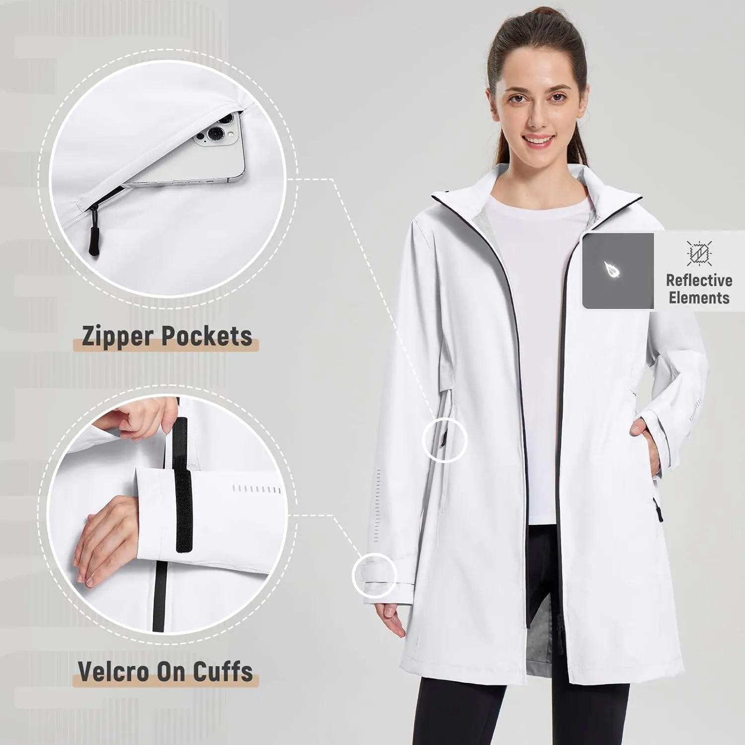 baleaf Women's Long Rain Coat Packable Waterproof Windbreaker Lightweight Cycling Jacket with Hood
