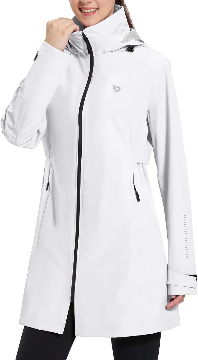 baleaf Women's Long Rain Coat Packable Waterproof Windbreaker Lightweight Cycling Jacket with Hood