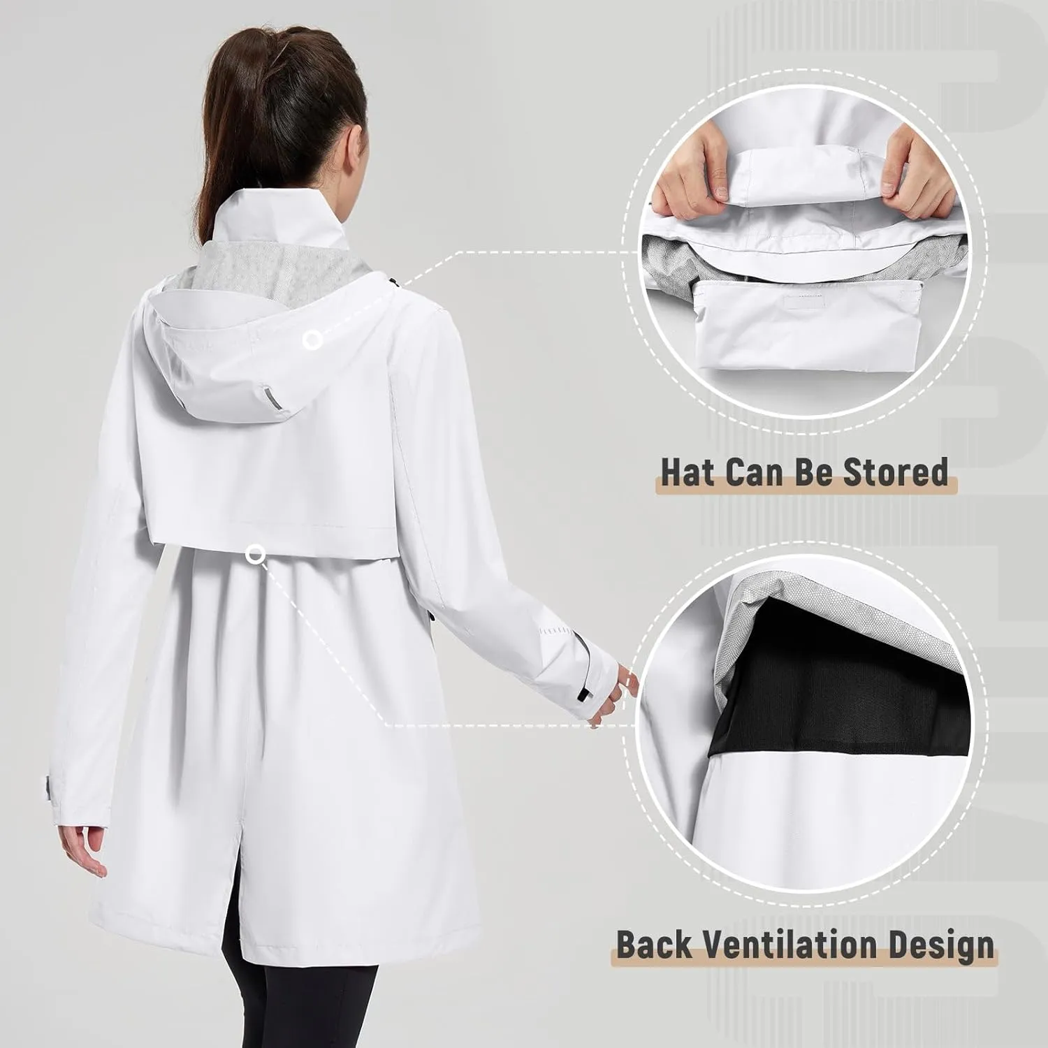 baleaf Women's Long Rain Coat Packable Waterproof Windbreaker Lightweight Cycling Jacket with Hood