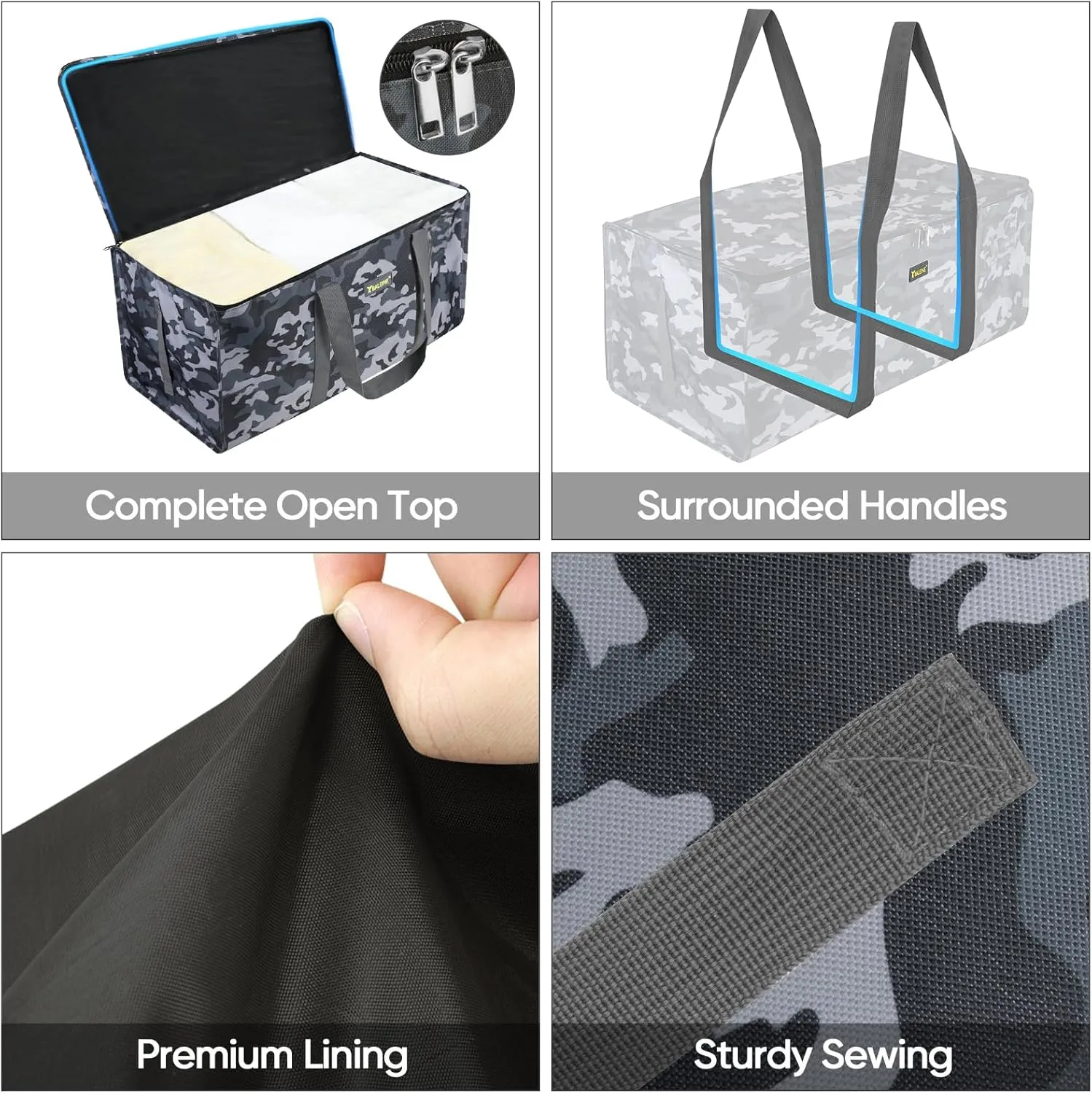 BALEINE Extra Large Storage Tote with Zippers & Carrying Handles, Heavy-Duty Oxford Fabric Moving Bags for Laundry, Space Saving, Storage, Grey Camouflage