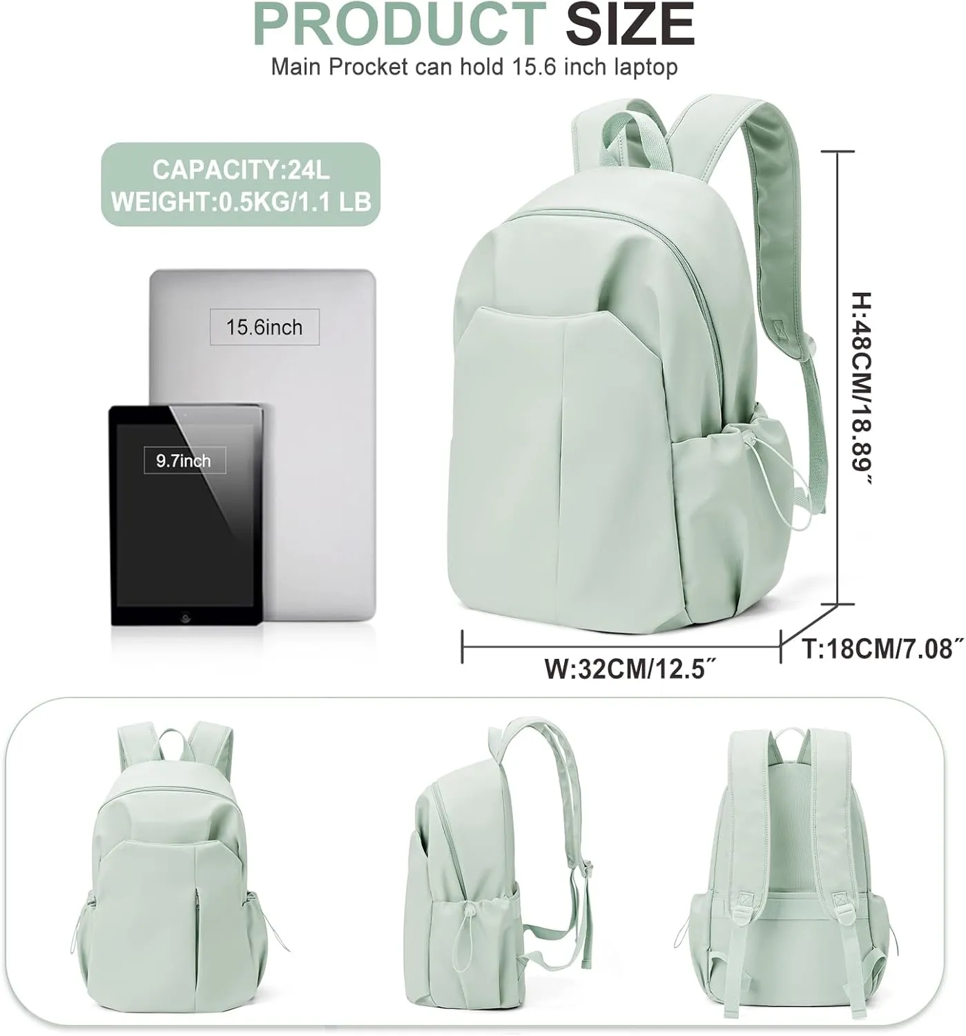 Basic Backpack For High School Women Men,Lightweight Casual Daypack College Backpack,Simple Bookbag For Teens Boys Girls,Waterproof School Bag(Green)