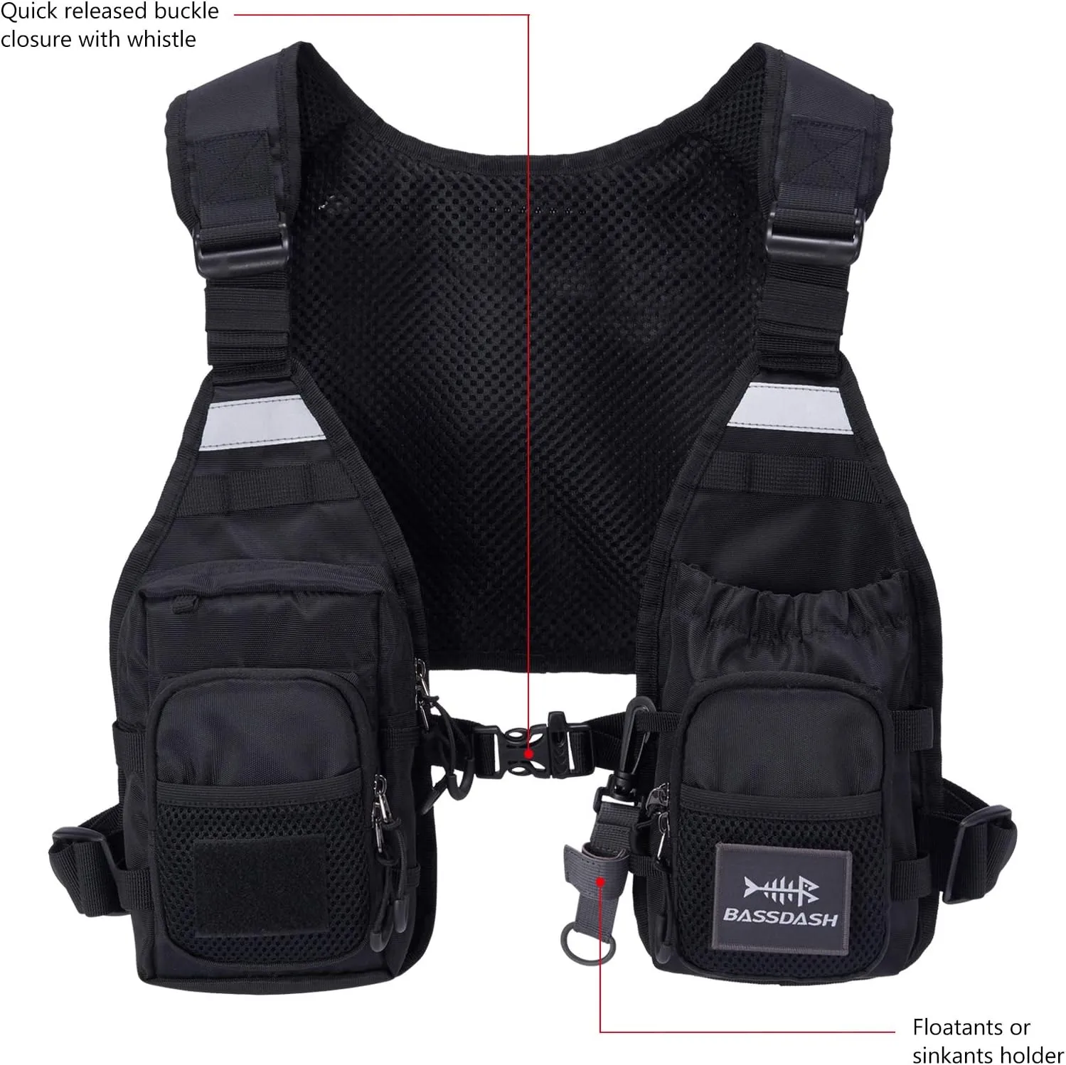 BASSDASH FV08 Ultra Lightweight Fly Fishing Vest for Men and Women Portable Chest Pack One Size Fits Most
