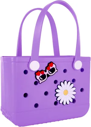 Beach Bag Rubber Tote Bag - Extra Large Handbag with Charms Waterproof Lightweight Travel Purses for Pool Boat