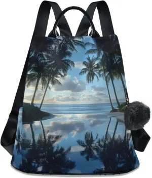 Beach Blue Sky Palm Tree Scene Backpack for Women Anti Theft Large Fashion Travel Shoulder Bag Purse Rucksack Lightweight