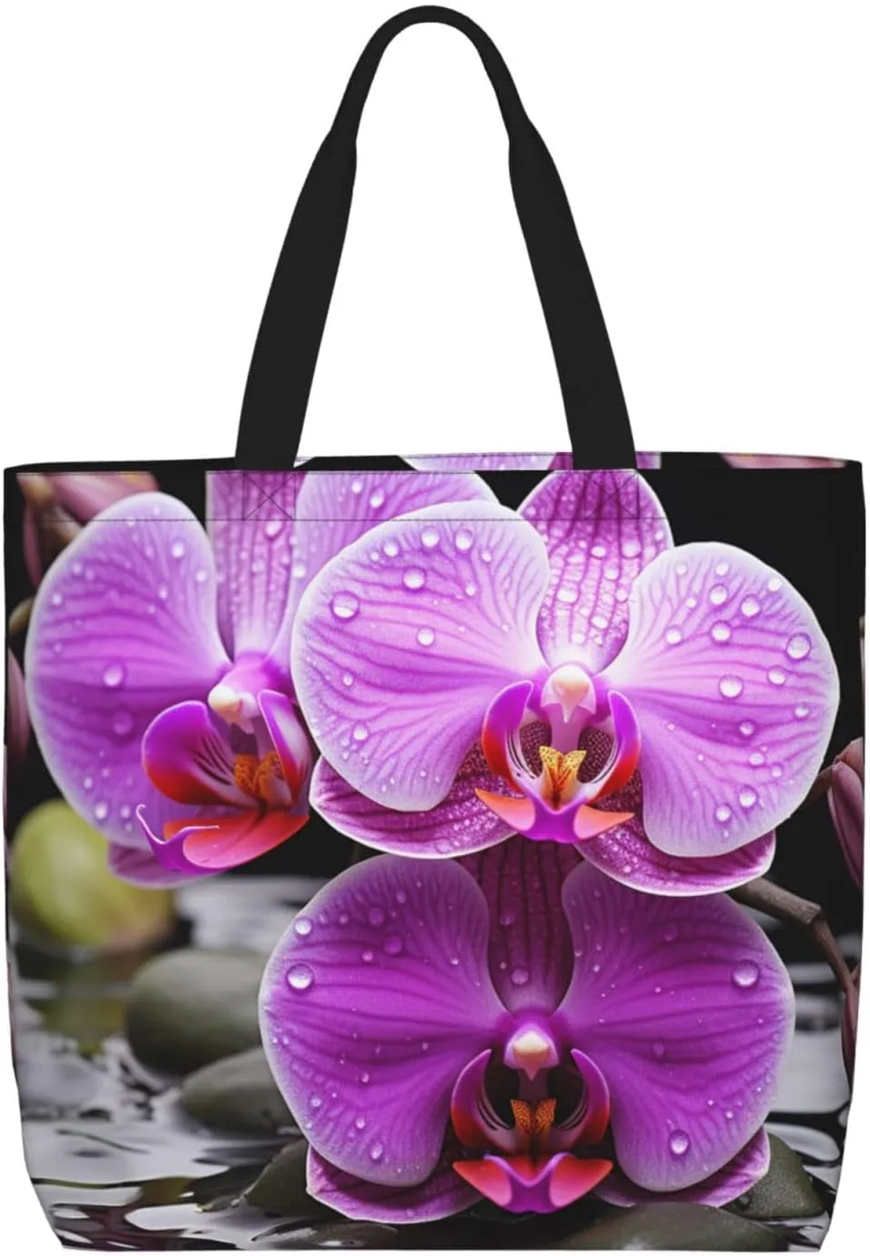 Beach Tote Bag for Women Grocery Bag Reusable Aesthetic Shopping Bags Purple Orchid Handbag