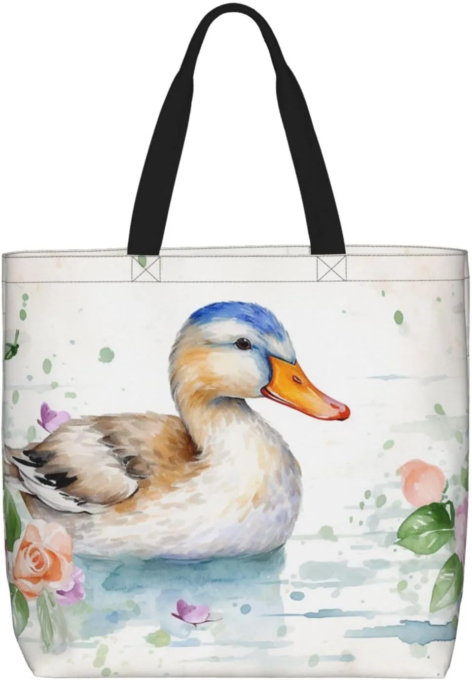 Beach Tote Bag for Women Grocery Bag Reusable Aesthetic Shopping Bags Watercolor duck Handbag