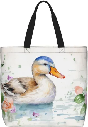 Beach Tote Bag for Women Grocery Bag Reusable Aesthetic Shopping Bags Watercolor duck Handbag