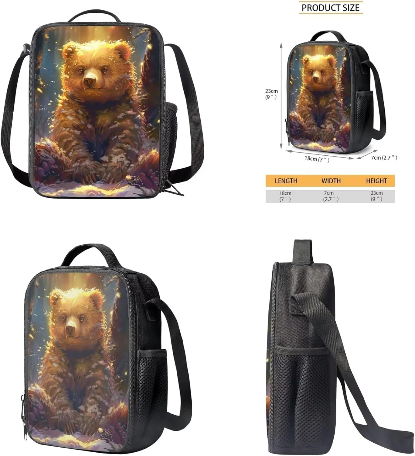 Bear Print Kids Backpack Set for Boys 6-8 Backpack for School 12 Inch Lightweight Rucksack with Foldable Portable Lunch Box Mini Pencil Case for Middle School