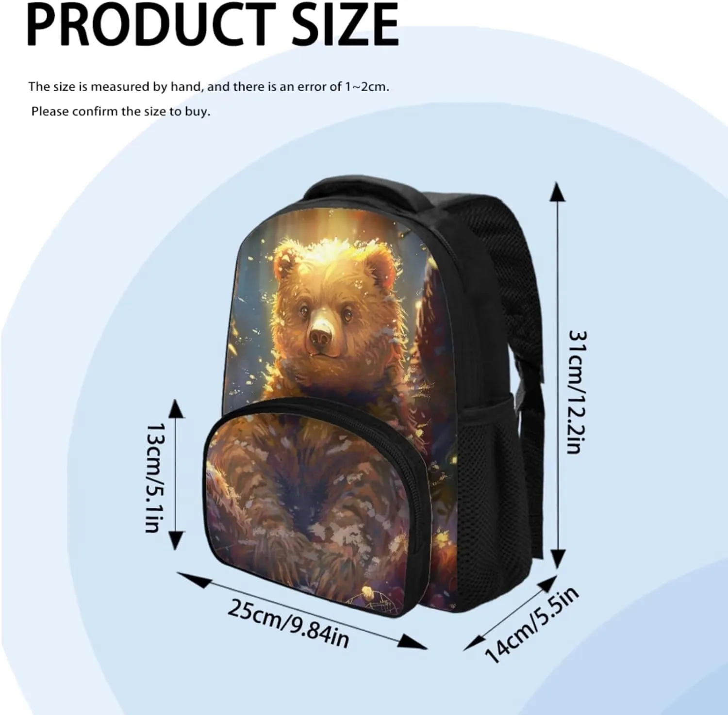 Bear Print Kids Backpack Set for Boys 6-8 Backpack for School 12 Inch Lightweight Rucksack with Foldable Portable Lunch Box Mini Pencil Case for Middle School