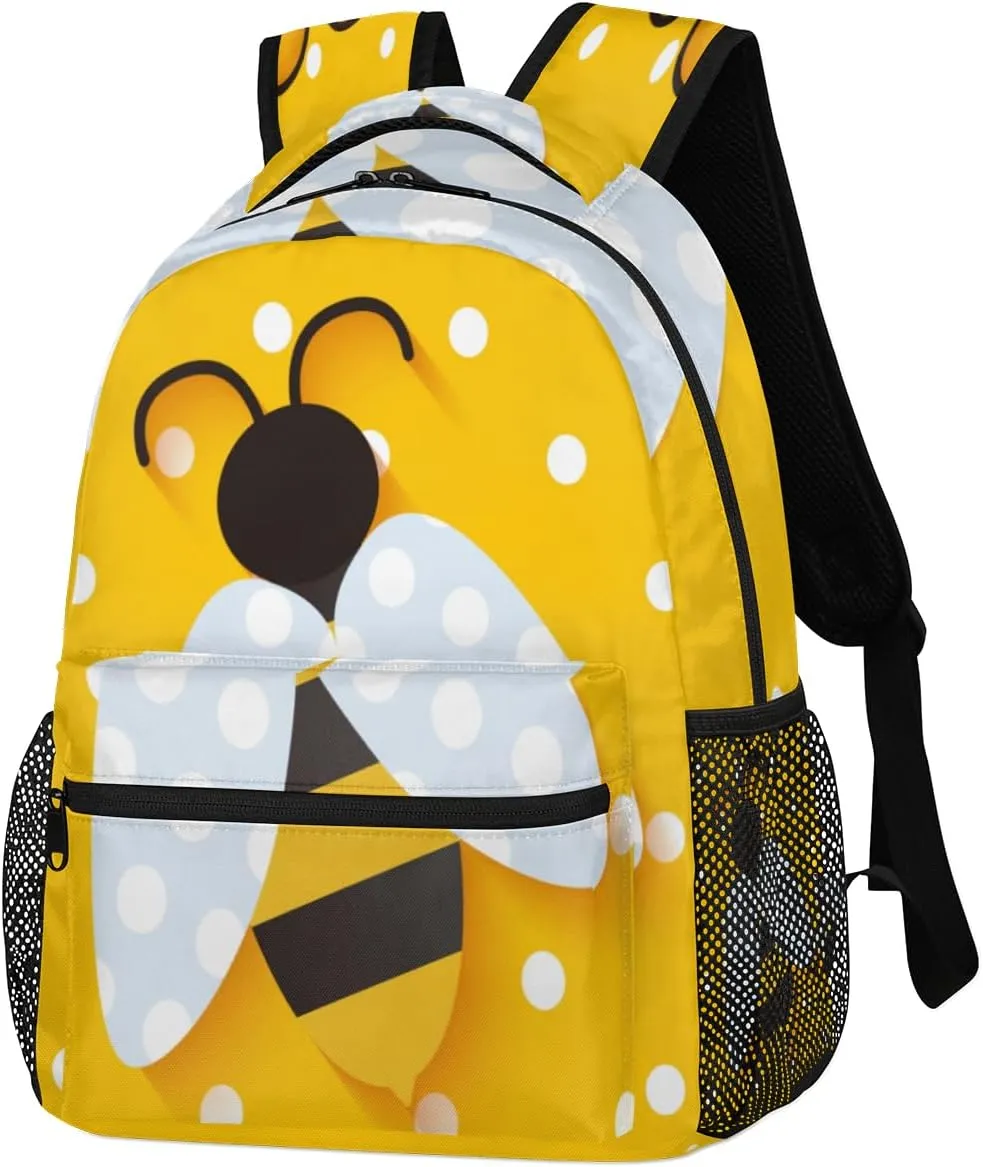 Bee Bright Yellow Backpack with Laptop Compartment Polka Dots Casual Travel Daypacks Lightweight College Bookbags Simple Computer Back Pack for Women Men