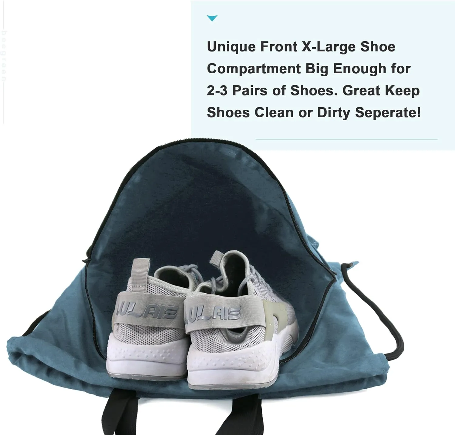 BeeGreen Drawstring Backpack Bag with Shoe Compartment, X-Large Black Gym Sports String Cinch Backpack