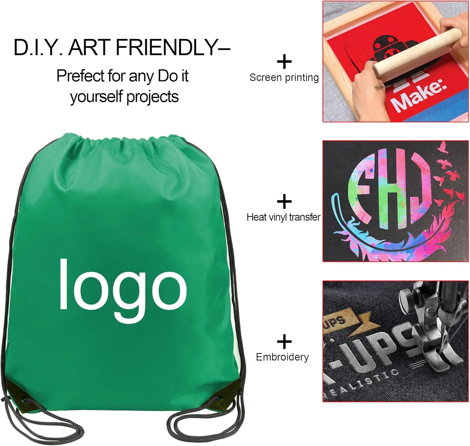 BeeGreen Drawstring Backpack Bags 20,30,50 Packs Reflective String Bags for Gym Sport Trip Cinch Sack DIY for Women Men