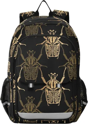 Beetle Gold Insect Backpack Lightweight Bookbag Travel Laptop Backpack College School Computer Bag with Reflective Stripes