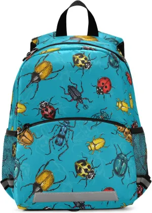 Beetles Bugs Mini Backpack Schoolbag Kids Daypack Toddler Travel School Bag for Kindergarten Preschool Nursery Children Boys Girls with Chest Strap