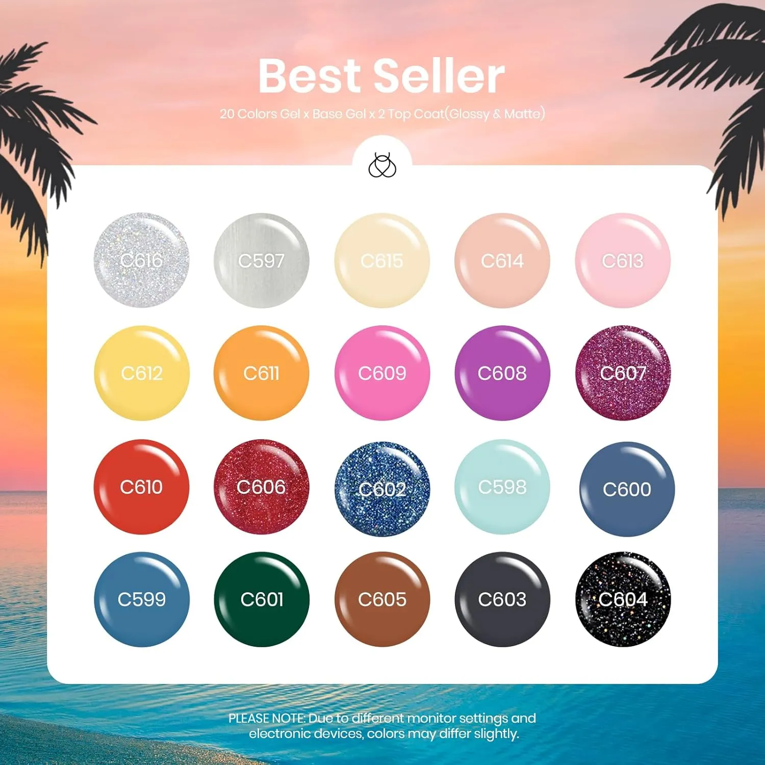 Beetles Gel Nail Polish Set 20 Colors Pink Red Sparkle Glitter Black Gel Polish with 3Pcs Base Top Coat Soak off Uv Spring Nail Polish Manicure Kit Gifts for Women Girls