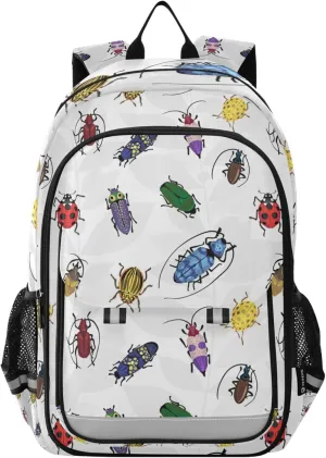 Beetles Insect Cartoon Bug Backpack Lightweight Bookbag Travel Laptop Backpack College School Computer Bag with Reflective Stripes