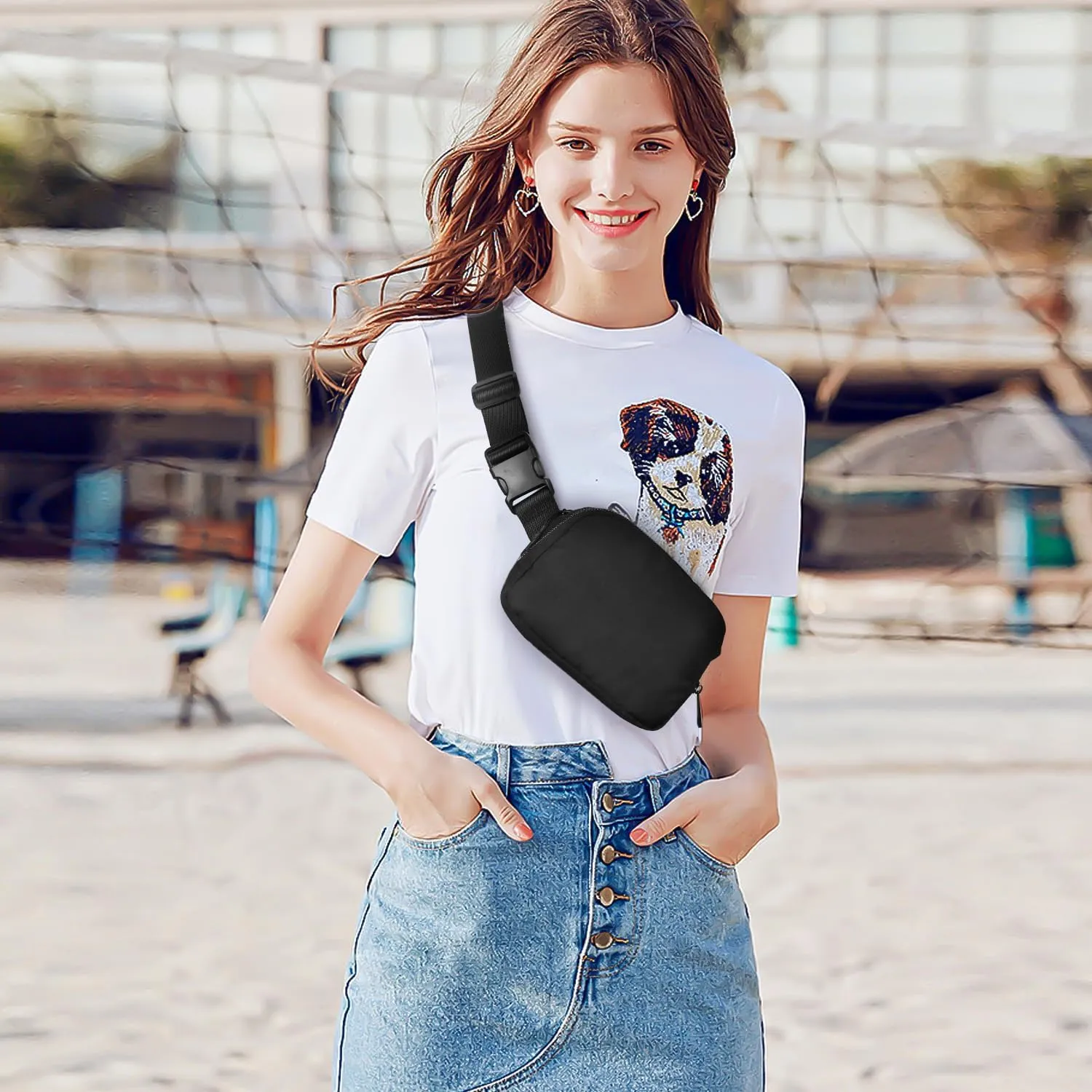 Belt Bag for Women Fanny Pack Crossbody Bags for Women Fashion Waist Packs with Adjustable Strap Gifts for Teenage Girls Women Men (Black)
