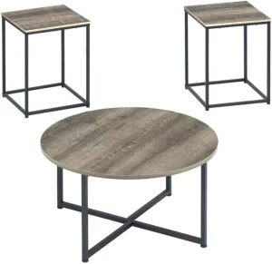 Benjara, Gray and Brown Benzara Wooden Table Sturdy Metal Base, Set of Three