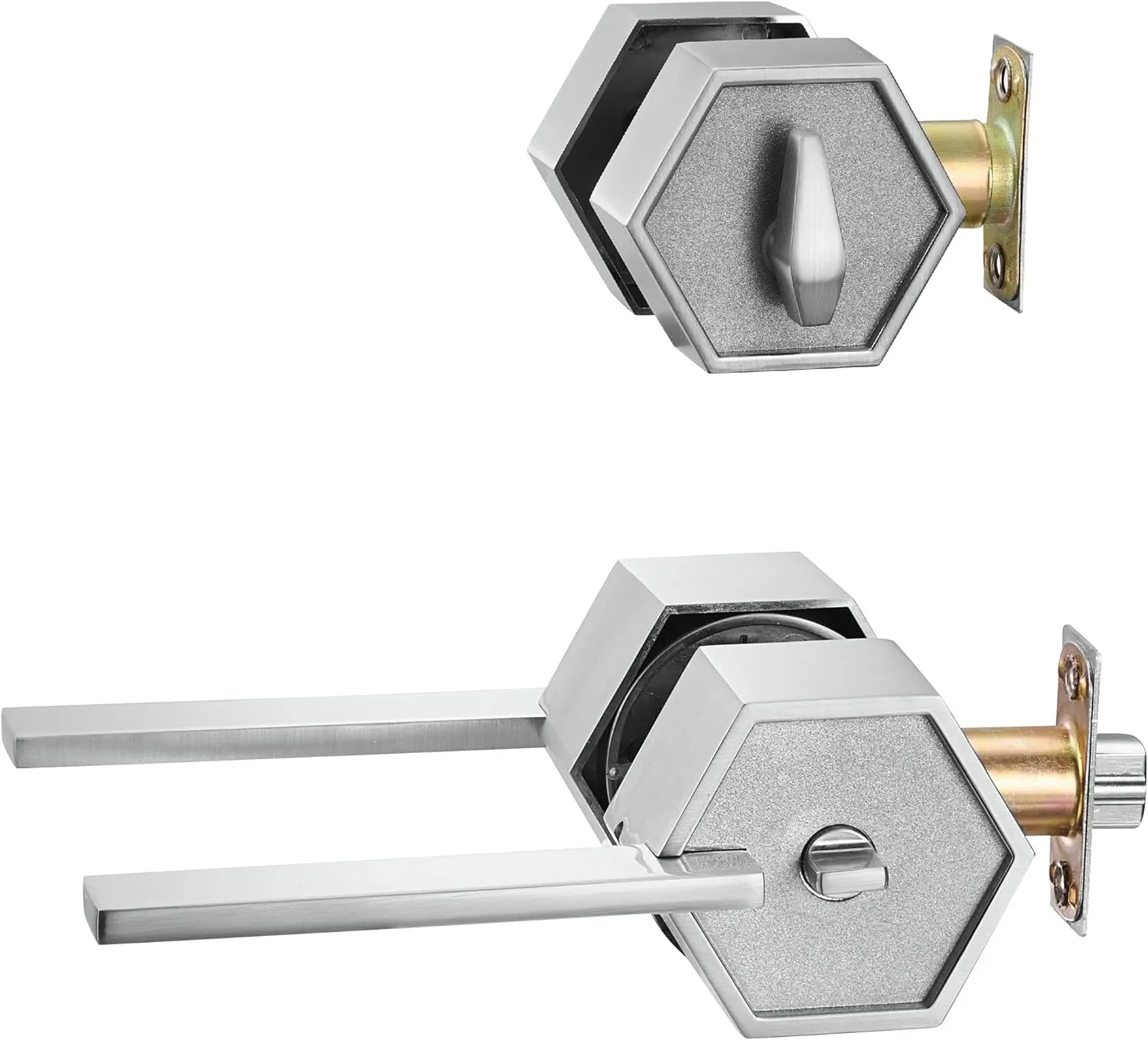Berlin Modisch Zero Gravity Metro Series Entry Lever Door Handle Set and Single Cylinder Deadbolt Locking Lever HandleSet [Front Door or Office] Reversible Heavy Duty – Satin Nickel Finish