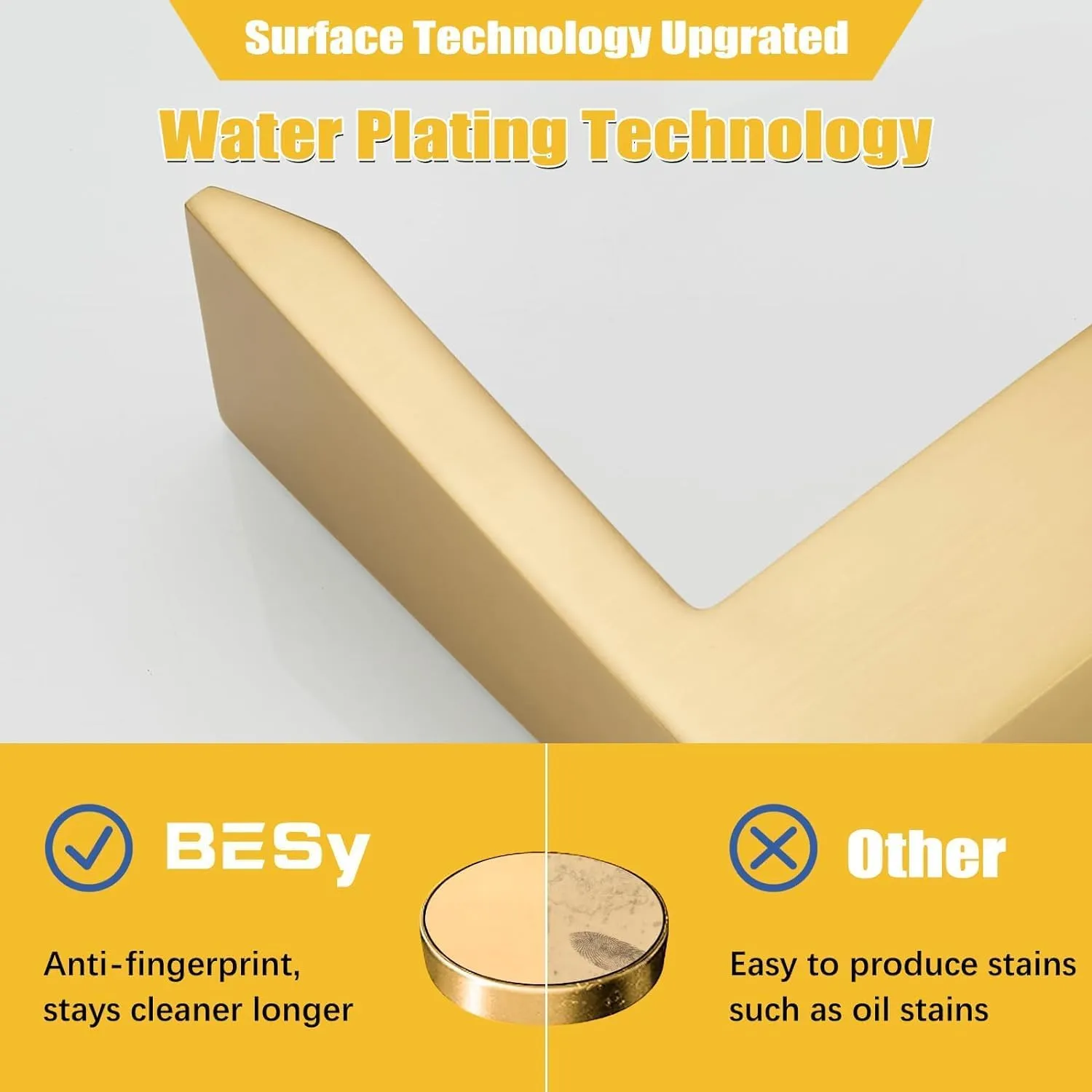BESy Bathroom Faucet 3 Holes Two Handles Vanity Sink Faucet Widespread 8 Inch Bathroom Sink Faucet, Waterfall Bathroom Sink Faucet with Supply Hoses, with Pop Up Drain, Brushed Gold