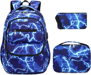 Bevalsa Backpack for Boys, Lightining School Bags for Kids, Bookbag for Boys Girls Teens