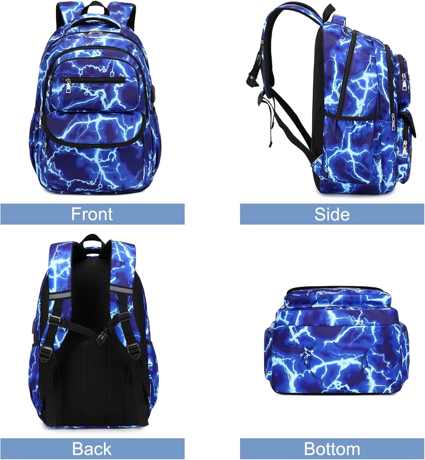Bevalsa Backpack for Boys, Lightining School Bags for Kids, Bookbag for Boys Girls Teens